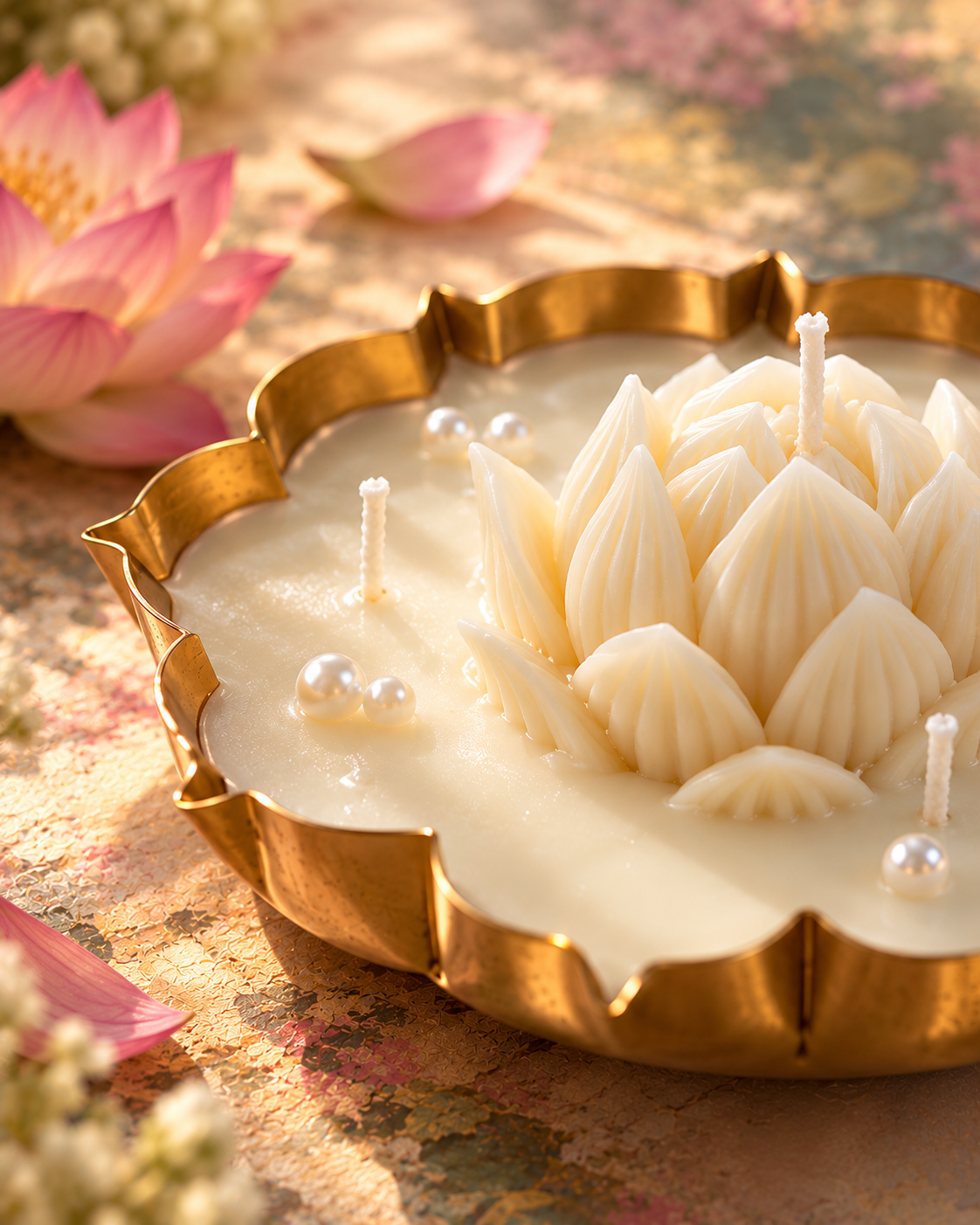 White Lotus Bloom Urli Candle – Serenity in Every Petal