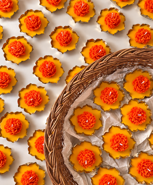 Marigold Flower Urli Candle – A Bloom of Festive Elegance
