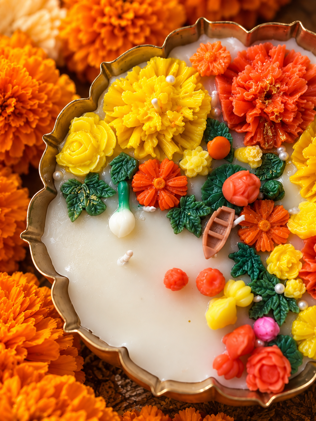 Marigold Garden Urli Candle I 6.5 & 7.5 Inches I Diwali Decor