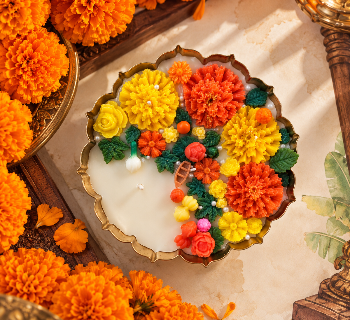 Marigold Garden Urli Candle I 6.5 & 7.5 Inches I Diwali Decor