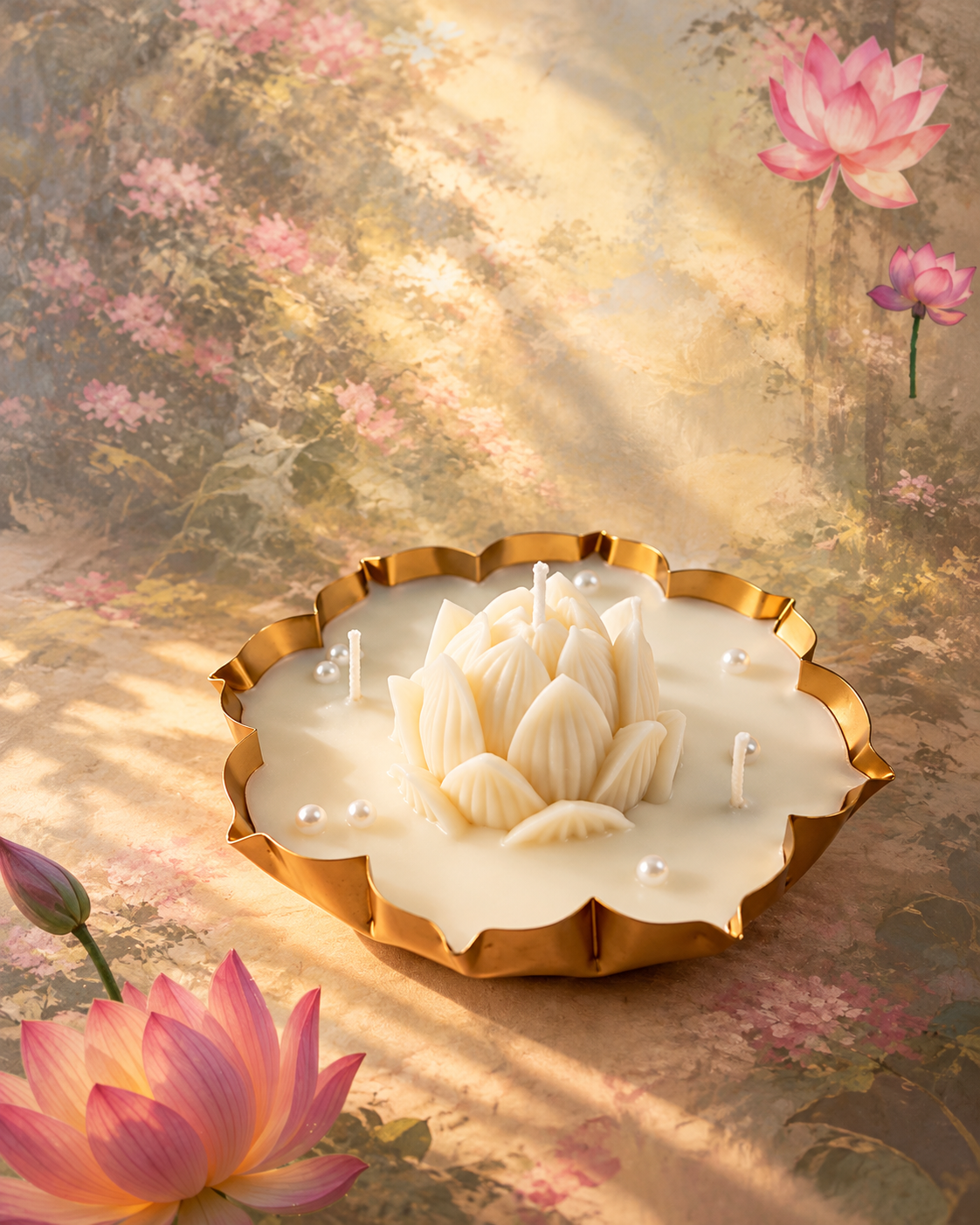 White Lotus Bloom Urli Candle – Serenity in Every Petal
