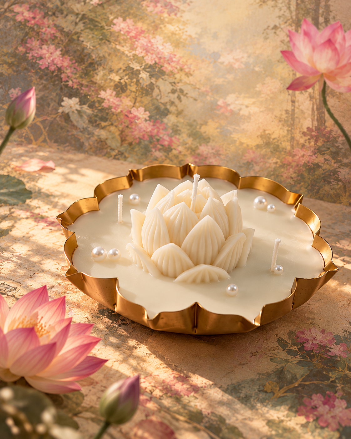 White Lotus Bloom Urli Candle – Serenity in Every Petal