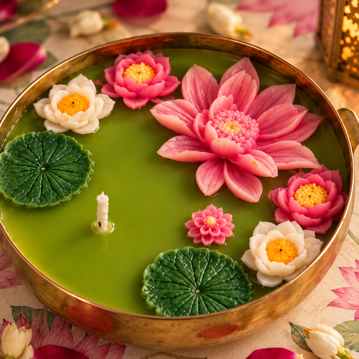 Kamal Baag hammered  Urli Candle – A Garden of Serenity