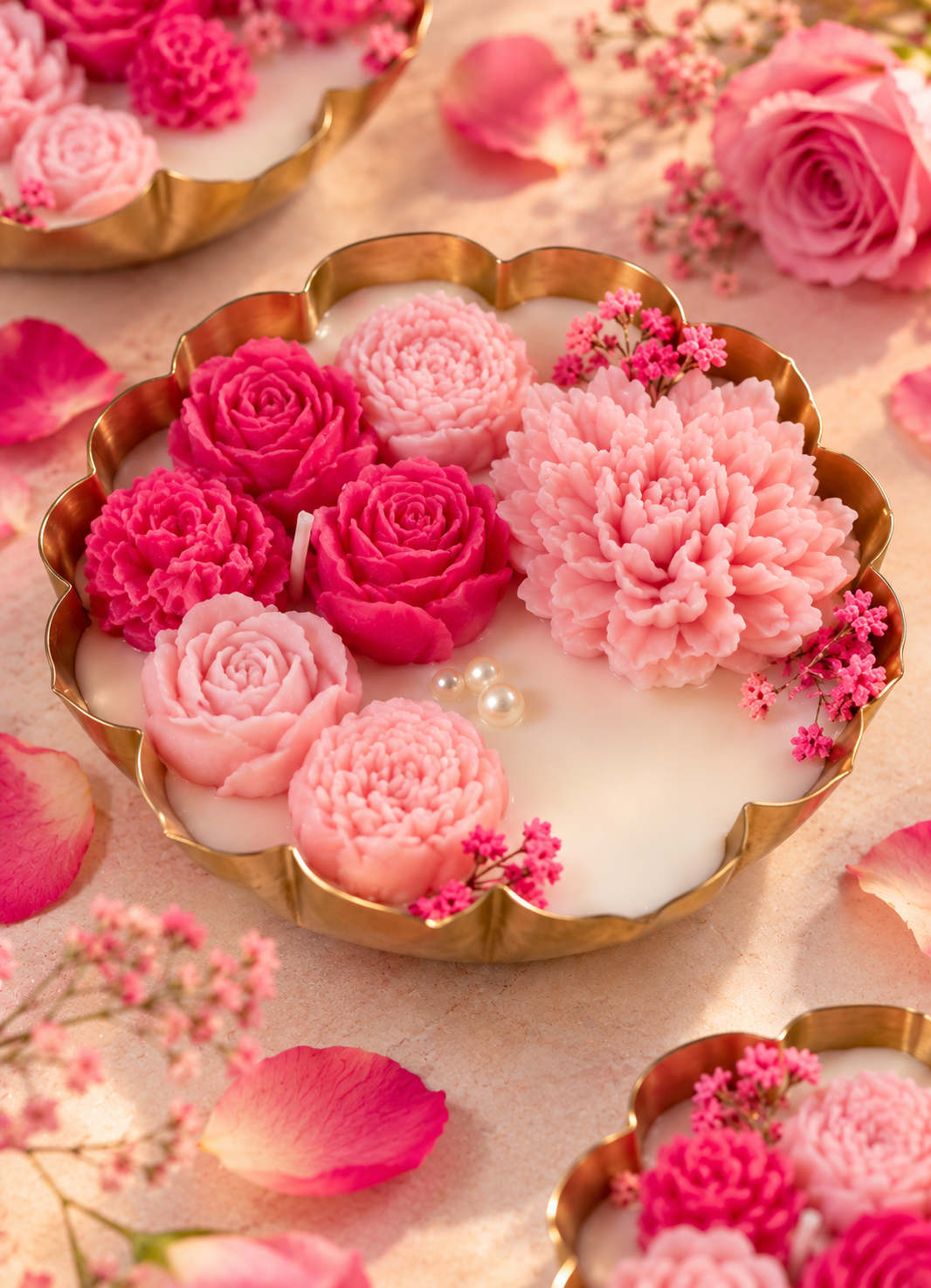 Pink Floral Urli Candle – A Garden of Blushing Blooms
