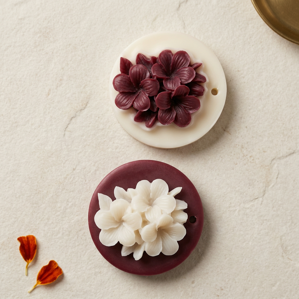 Burgundy and ivory sachets with subtle Diwali styling