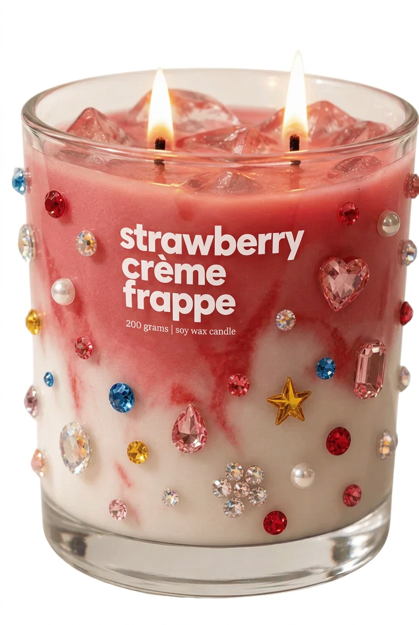 Bedazzled Strawberry Crème Frappe Candle on a white background